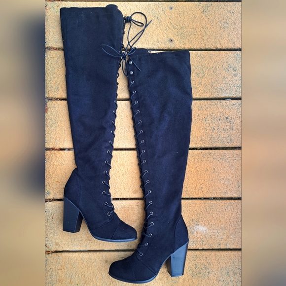 Black Suade Knee High boots - Picture 1 of 6